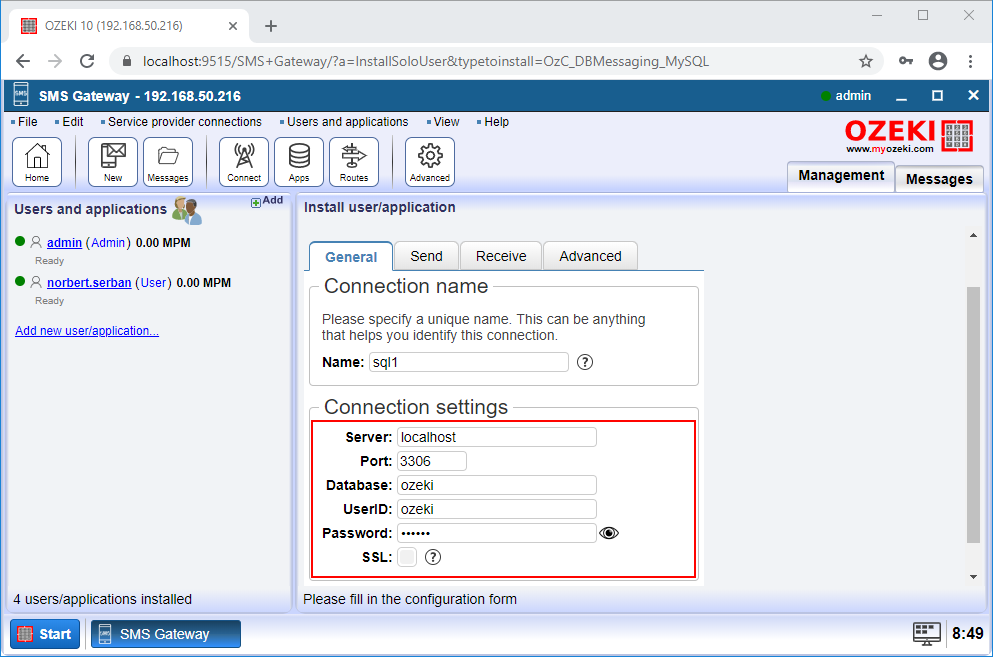 how to configure database a application