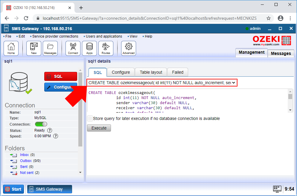 how to create a database table in ozeki sms gateway