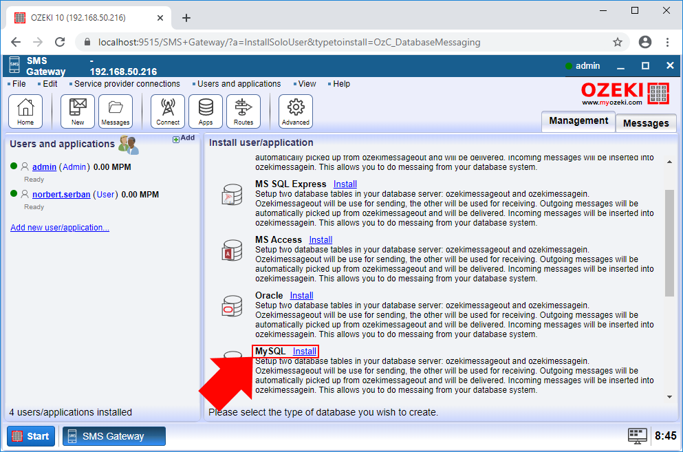 how to install mysql database connection